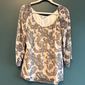 Pendleton Silk Cream Top with Brown Paisley Print Scoop Neck sz 10 GUC